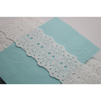 Passe-fita algodão bordado inglês 55mm | Branco