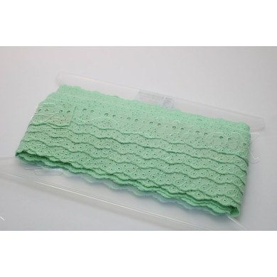 Passe-fita algodão bordado inglês 55mm | Verde água