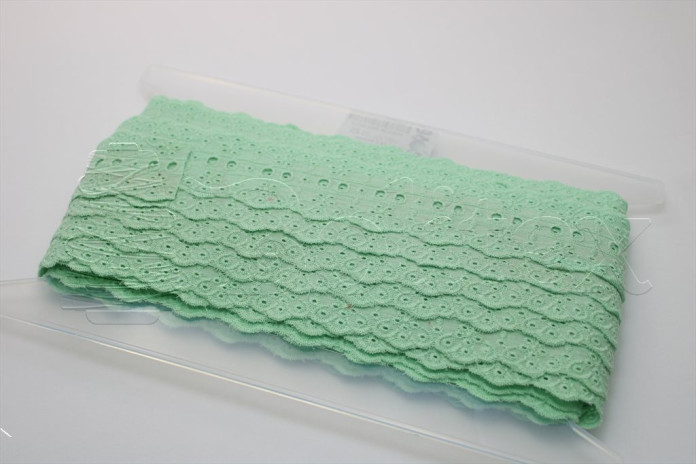 Passe-fita algodão bordado inglês 55mm | Verde água