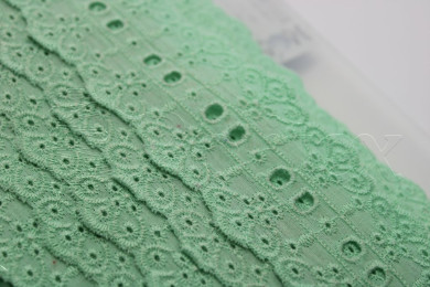 Passe-fita algodão bordado inglês 55mm | Verde água