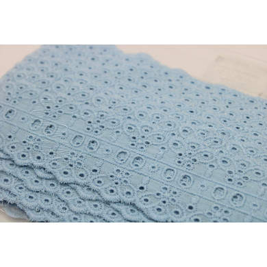 Passe-fita algodão bordado inglês 55mm | Azul bebe