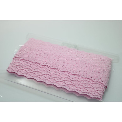 Passe-fita algodão bordado inglês 55mm | Rosa bebe
