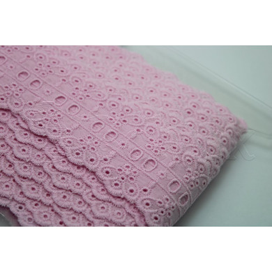 Passe-fita algodão bordado inglês 55mm | Rosa bebe