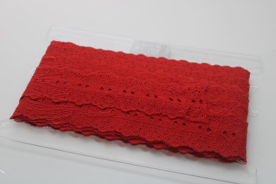 Passe-fita algodão bordado inglês 55mm | Vermelho