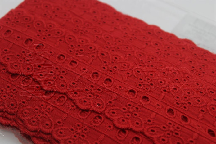 Passe-fita algodão bordado inglês 55mm | Vermelho