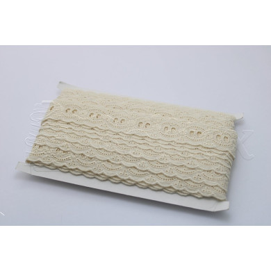 Passe-fita algodão bordado inglês 25mm | Bege